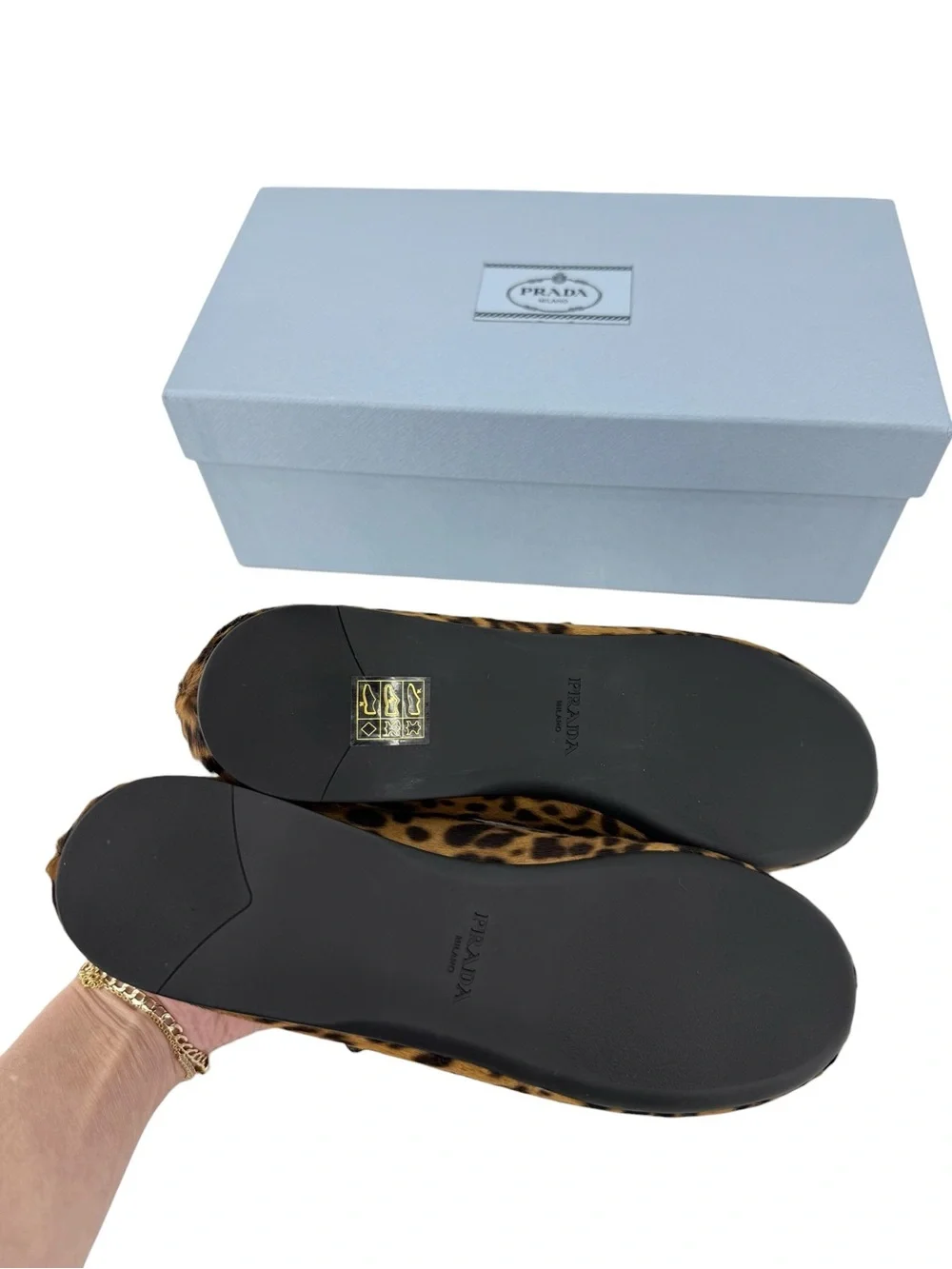 Prada Leopard Haircalf Double Strap Ballet Flats 38.5 US 8.5 NIB Current Style - Picture 14 of 17